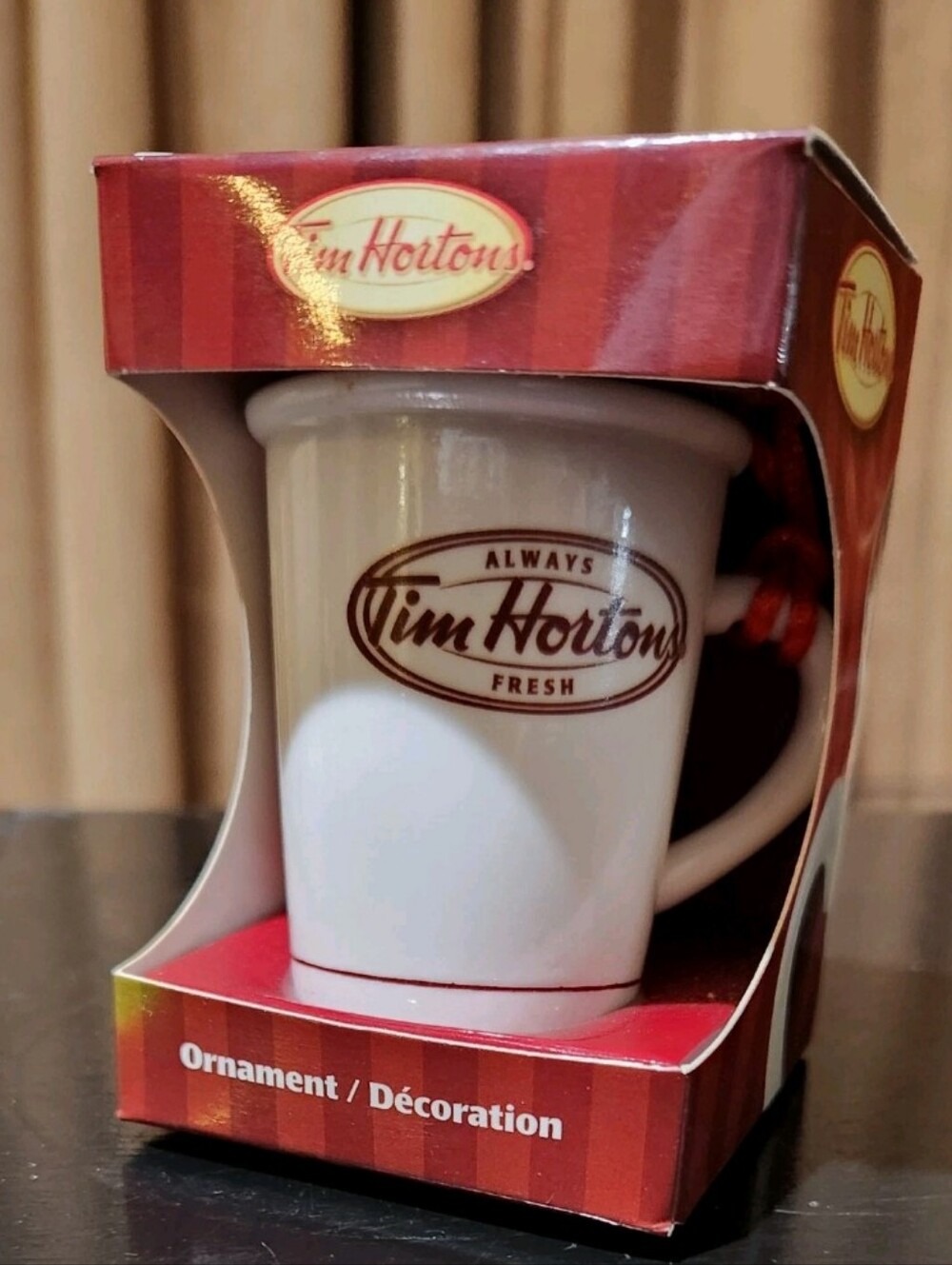 Tim Hortons 2011 Ceramic Coffee Cup Christmas Ornament NIB Holiday Collectible